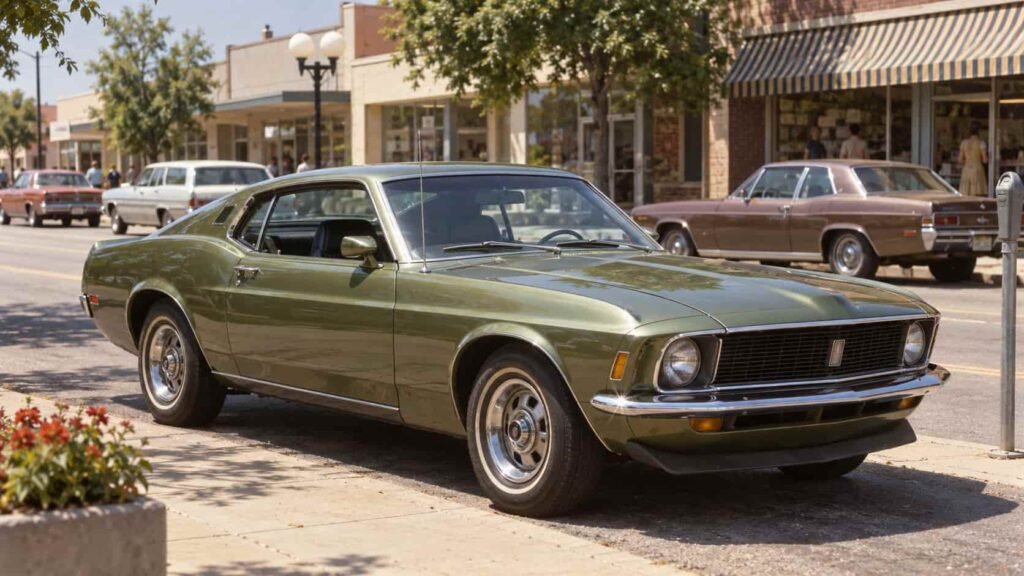 Sports coupe on an American street in the early 1970s