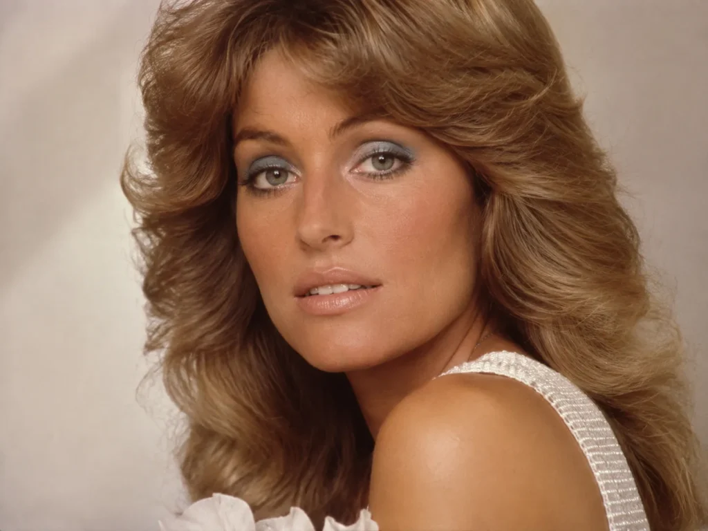Woman wearing frosted blue eyeshadow in the 1970s