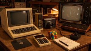 Famous inventions from the 1970s including a computer, calculator and video game console