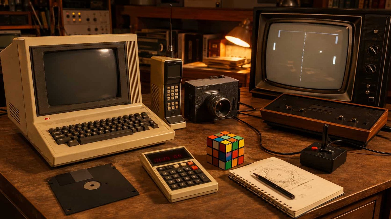 Famous inventions from the 1970s including a computer, calculator and video game console