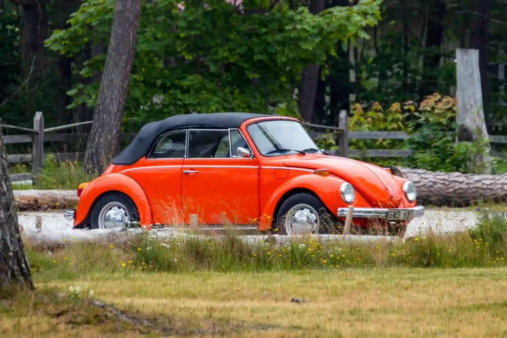 A red volkswagen beetle