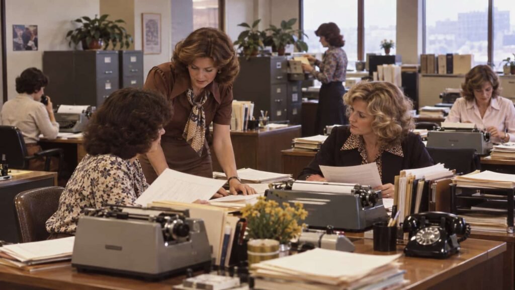 Women working in an American office during the 1970s